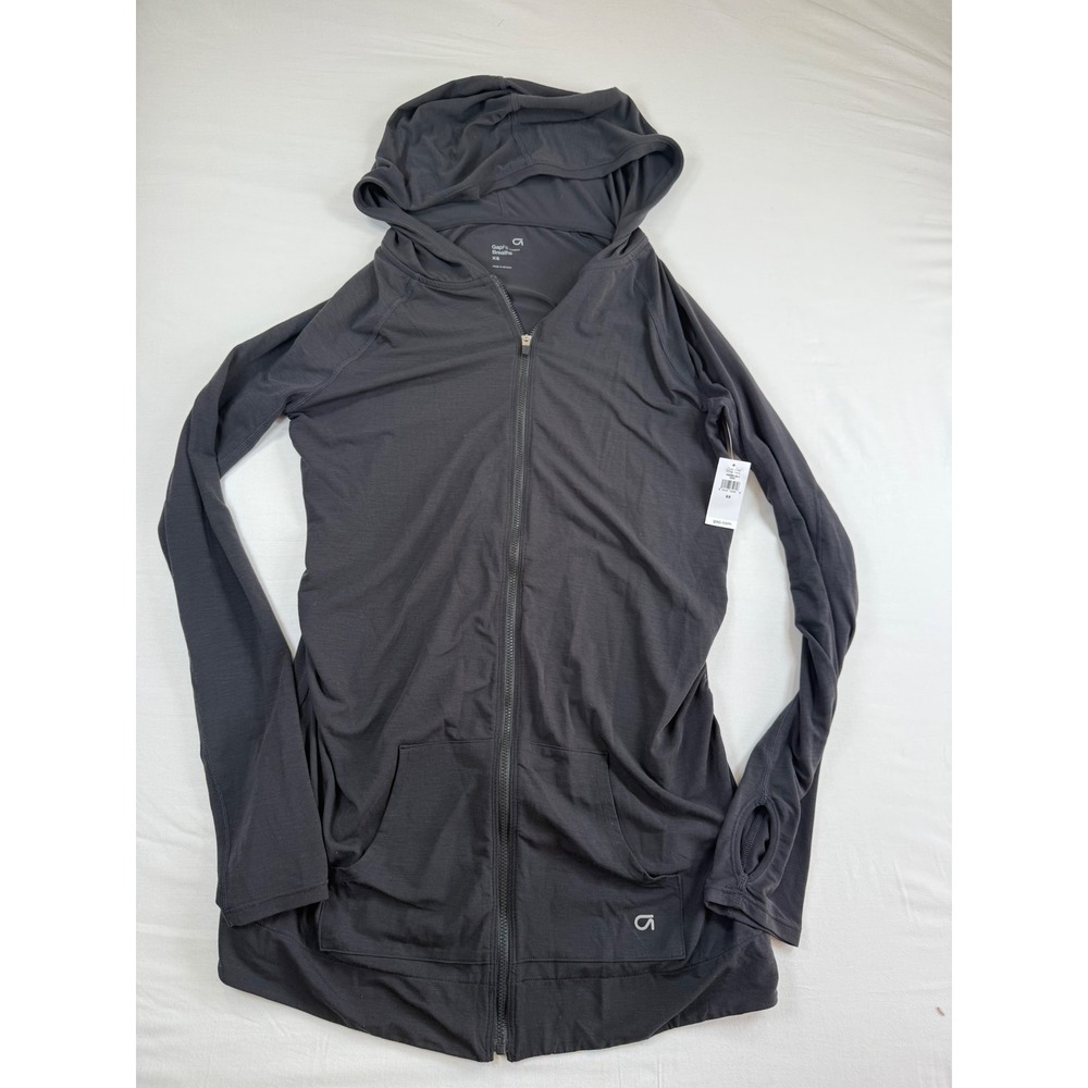 NEW GapFit Maternity Breathe Full Zip Hoodie Gray Ruched Active Jacket XS